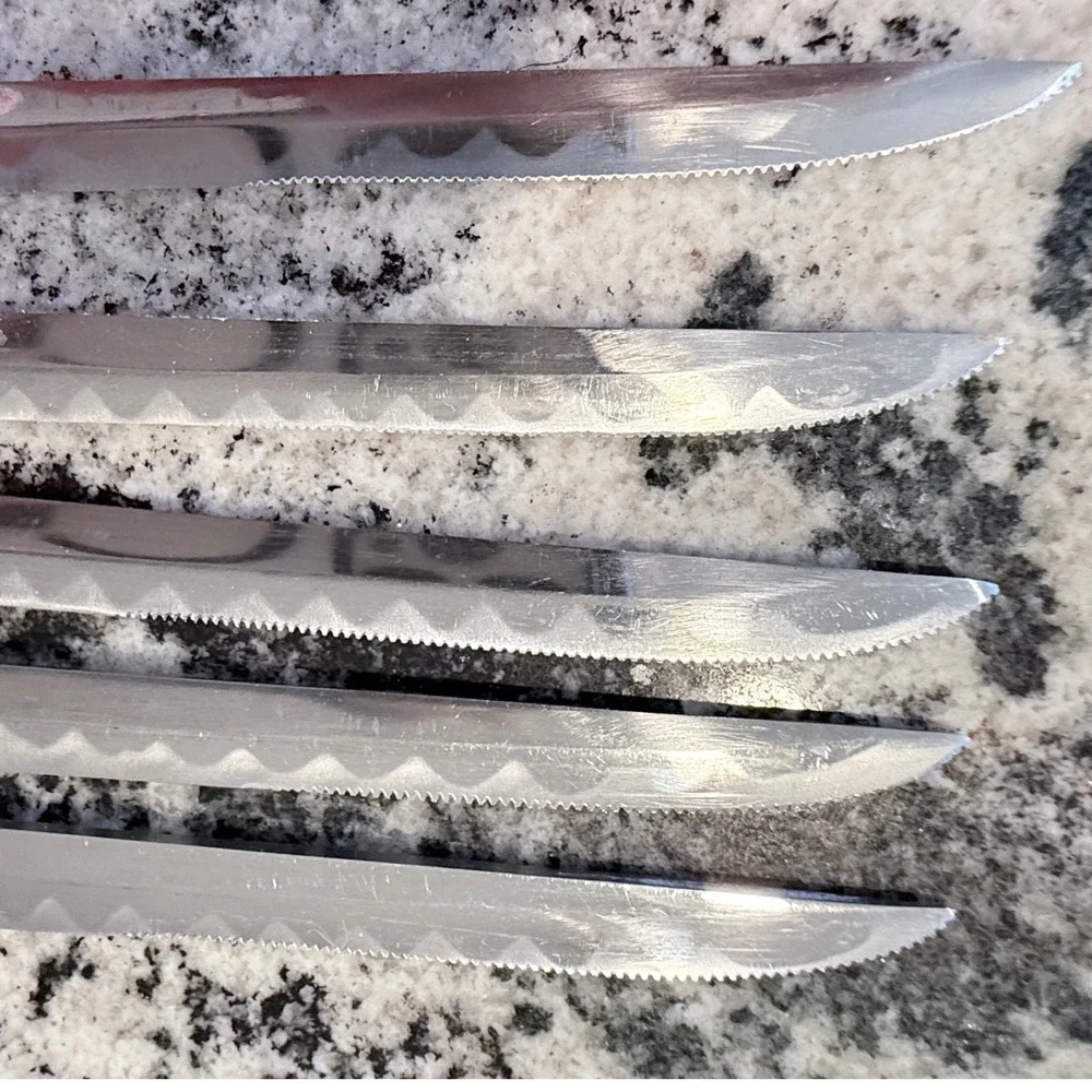 Vintage Samurai Japanese Stainless Steel Fish Knife Set Wood Sheaths 5 piece set